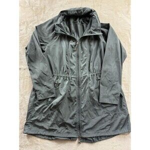Athleta Drippity Rain Jacket Green Full Zip Packable Hood Women's L / XL